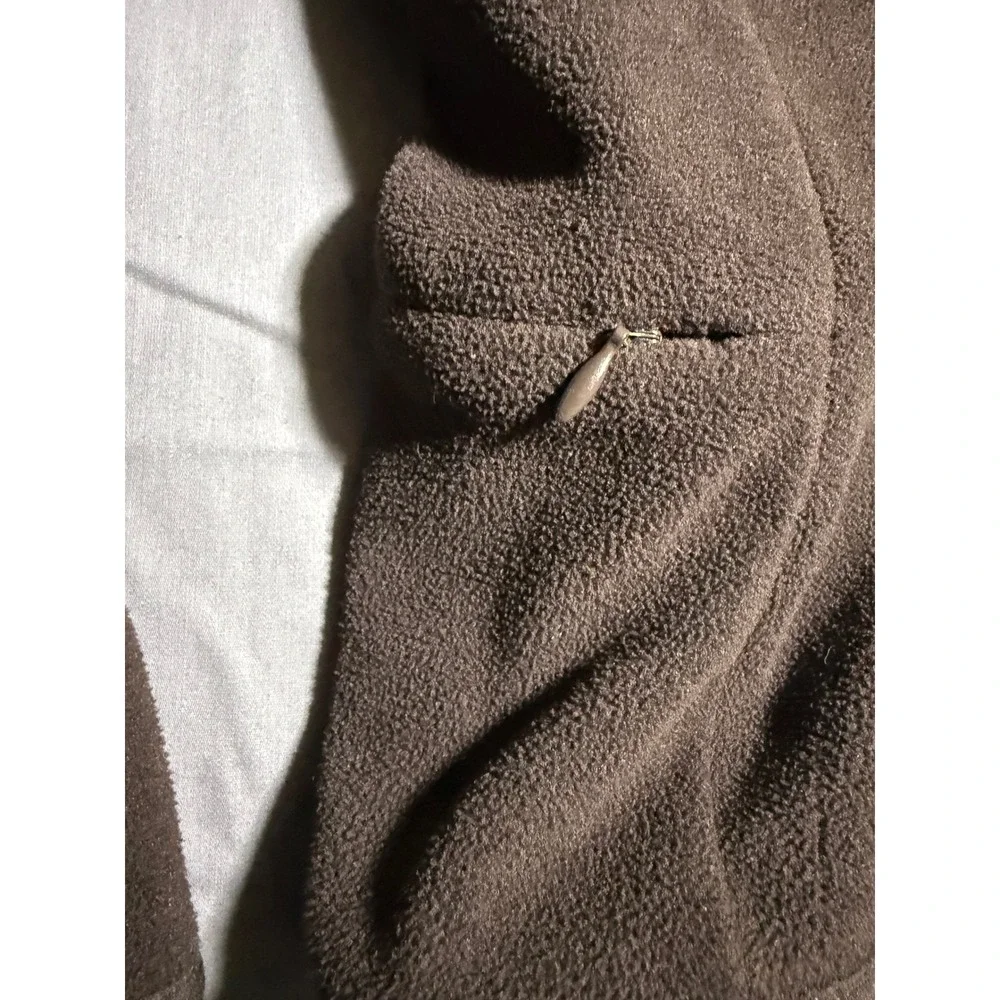 NY Jeans Fleece Jacket Womens Small Brown Good Full Zip Mock Neck Pockets